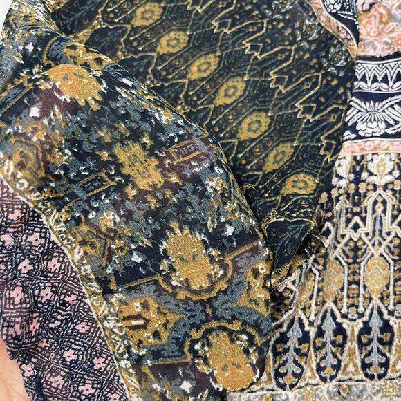 Lucky Brand Boho Patchwork Print Ruffle Trim Blouse Large Festival Soft Flowy - Picture 3 of 11